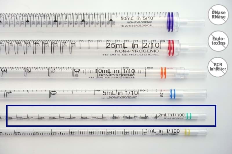 Picture of Serological Pipettes 2 ml Individual Wrapped, Sterile, Box of 800